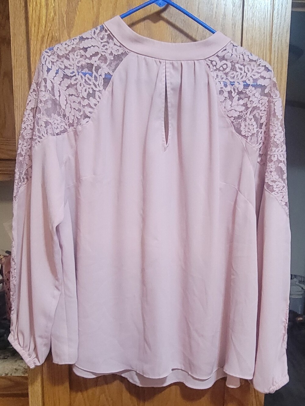 BOLD elements Light Pink Lace Yoke Long Sleeve Blouse